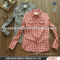 Latest soft style Women checked two pockets long sleeve casual shirt